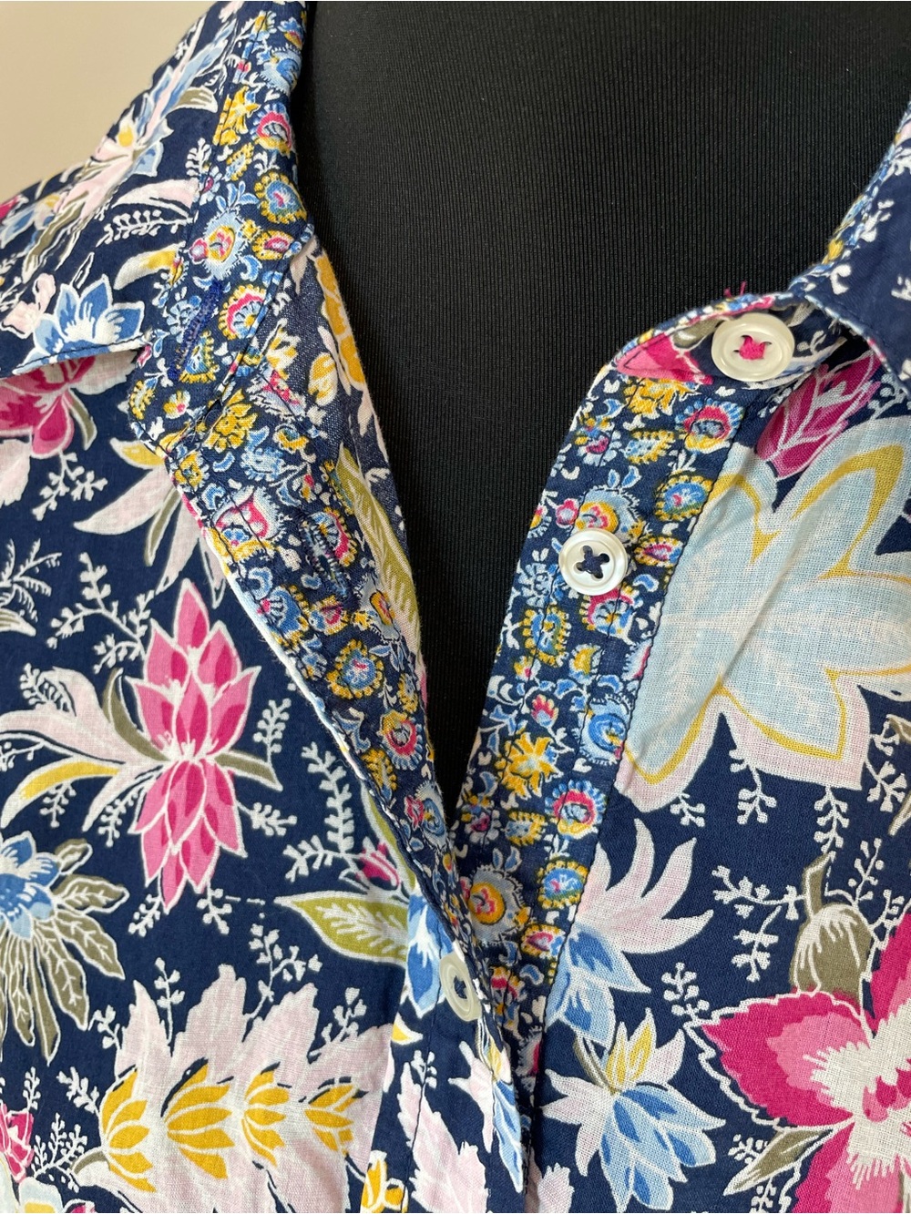 Talbots Navy Floral Button-Down Shirt with Pink & Yellow Flowers - Picture 6 of 8